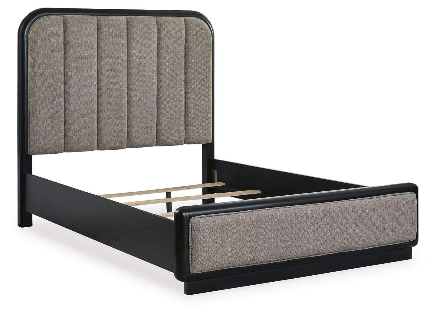 Rowanbeck Queen Upholstered Panel Bed with Mirrored Dresser