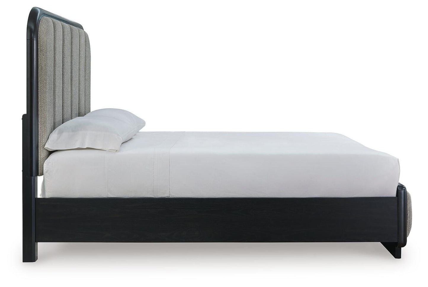 Rowanbeck Queen Upholstered Panel Bed with Mirrored Dresser