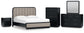 Rowanbeck California King Upholstered Panel Bed, Dresser, Mirror, Chest and Nightstand