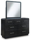 Rowanbeck California King Upholstered Panel Bed, Dresser, Mirror and Nightstand