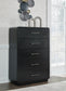 Rowanbeck King Upholstered Panel Bed, Dresser, Mirror, Chest and Nightstand