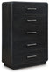 Rowanbeck Queen Upholstered Panel Bed with Mirrored Dresser, Chest and Nightstand