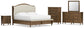 Sturlayne King Upholstered Panel Bed, Dresser, Mirror, Chest and Nightstand