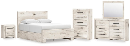 Lawroy Queen Panel Bed with Storage, Dresser, Mirror, Chest and Nightstand