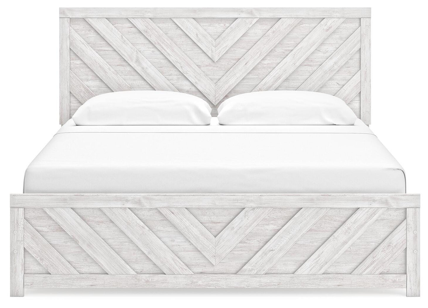 Cayboni King Panel Bed with Mirrored Dresser and Nightstand