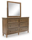 Sturlayne California King Upholstered Panel Bed, Dresser and Mirror