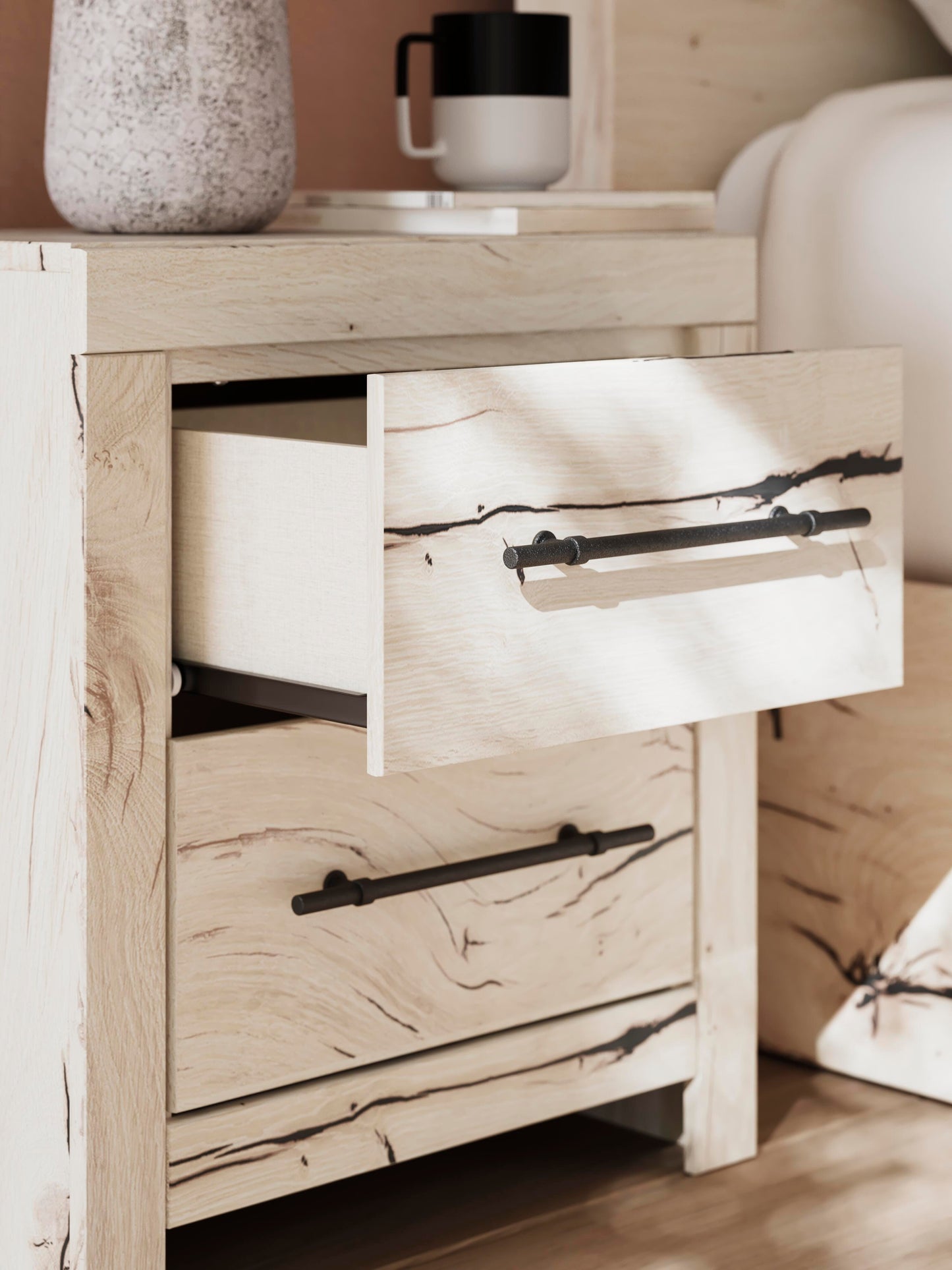Lawroy King Panel Storage Bed, Dresser, Mirror, Chest and Nightstand