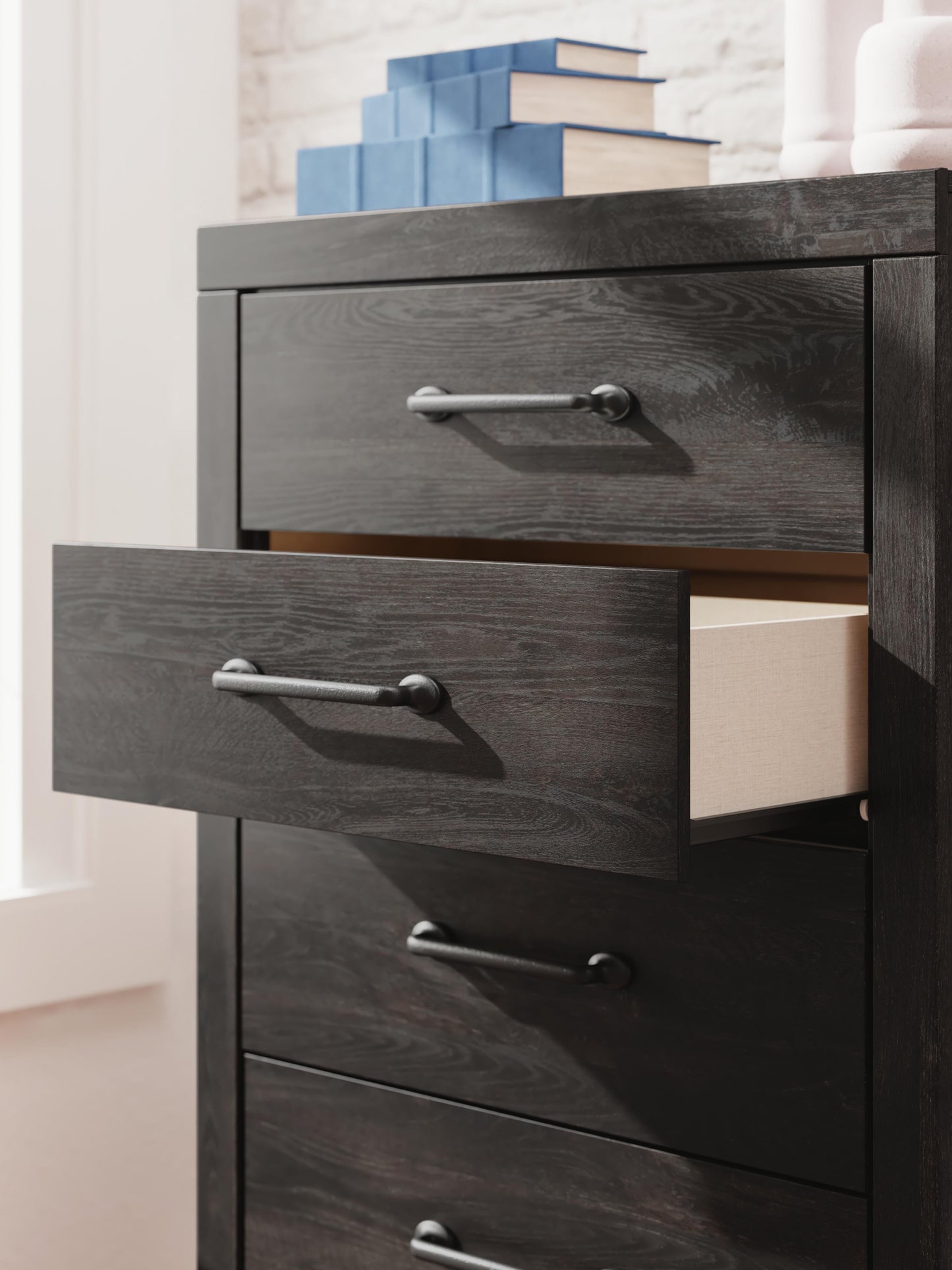 Hollivern Twin Panel Bed with Storage, Dresser, Mirror, Chest and Nightstand