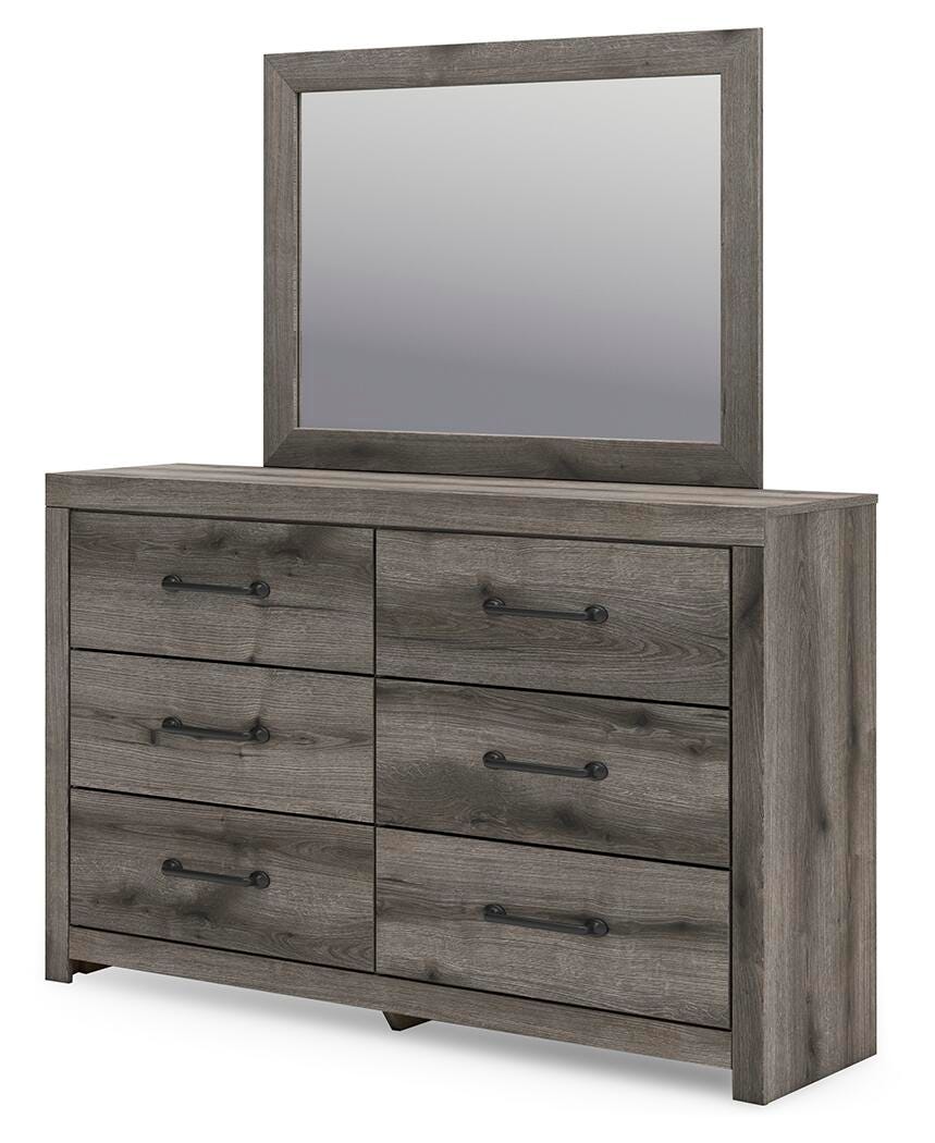 Graystorm Full Panel Bed with Storage, Dresser and Mirror