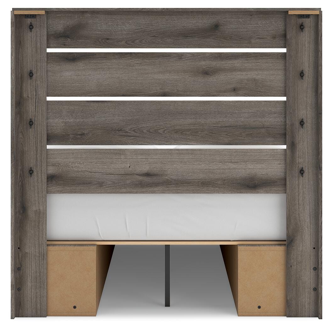 Graystorm Full Panel Bed with Storage, Dresser and Mirror