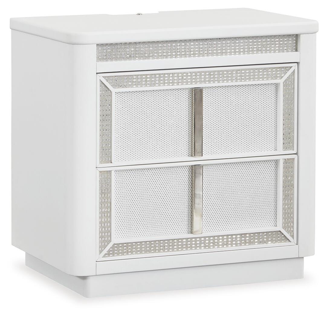 Chalanna King Upholstered Storage Bed, Dresser, Mirror and Nightstand