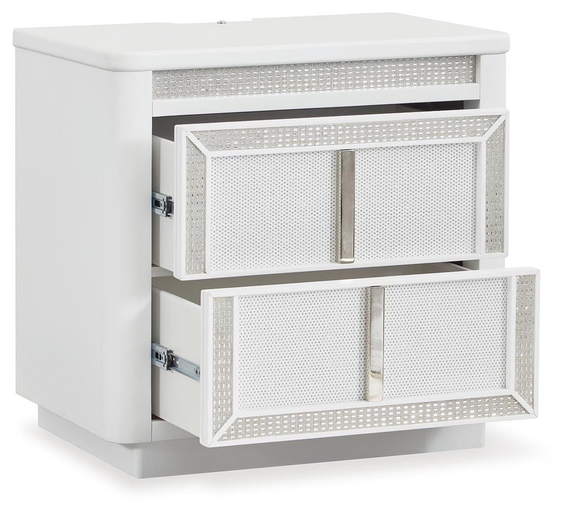 Chalanna King Upholstered Storage Bed, Dresser, Mirror and Nightstand