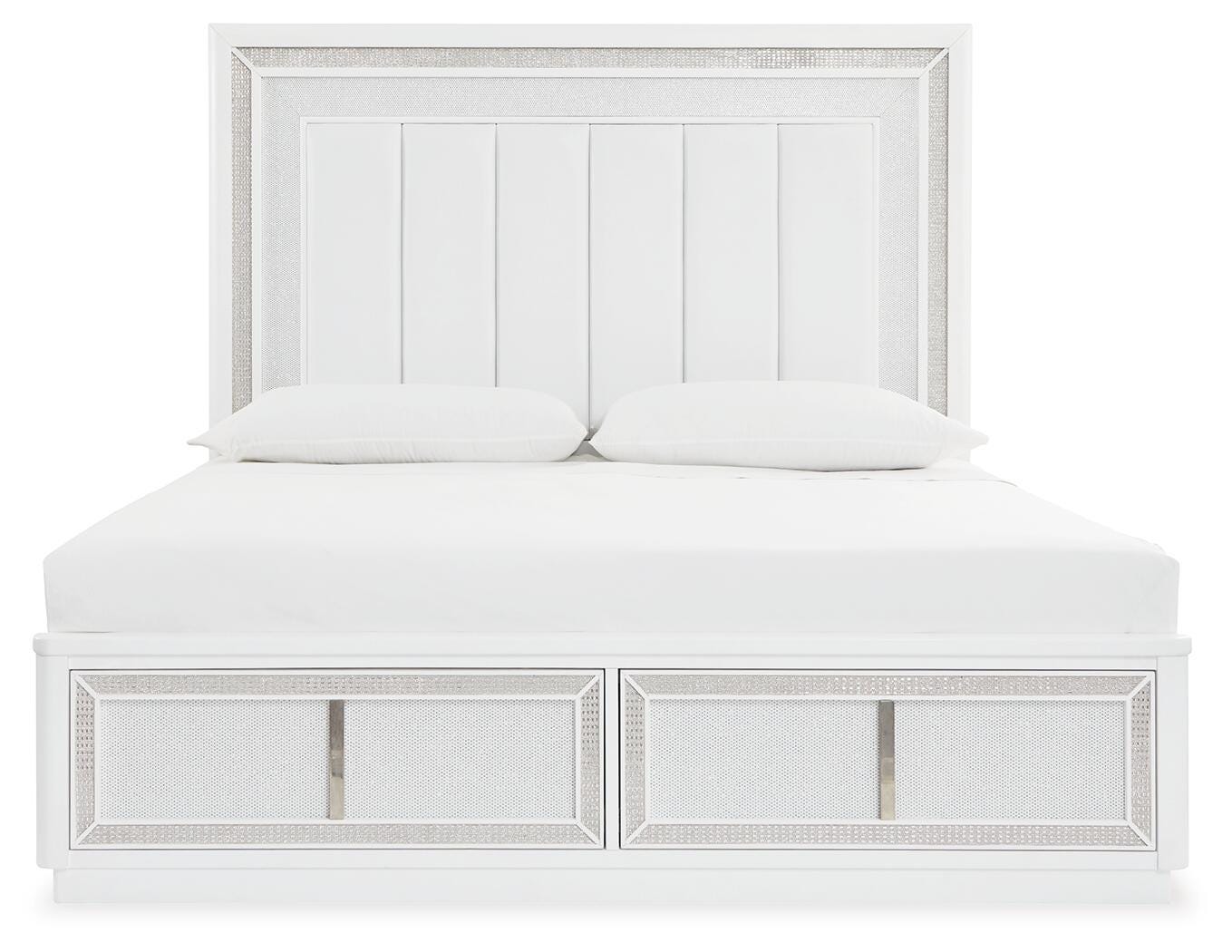 Chalanna King Upholstered Storage Bed, Dresser, Mirror, Chest and Nightstand