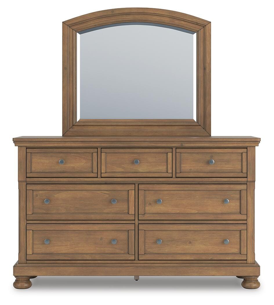 Feddinger King Storage Sleigh Bed with Mirrored Dresser