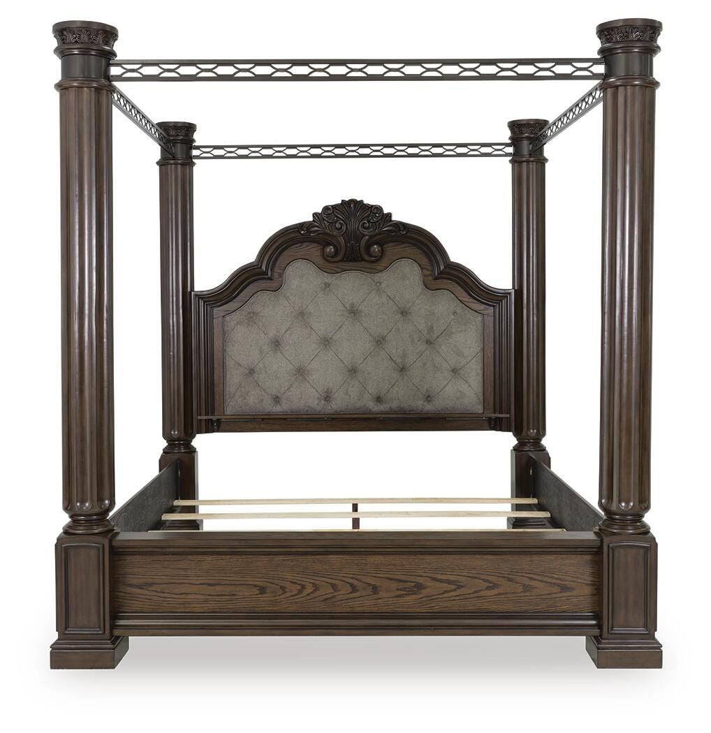 Maylee King Canopy Bed, Dresser, Mirror and Nightstand
