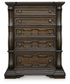 Maylee King Canopy Bed, Dresser, Mirror, Chest and Nightstand