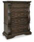 Maylee King Canopy Bed, Dresser, Mirror, Chest and Nightstand