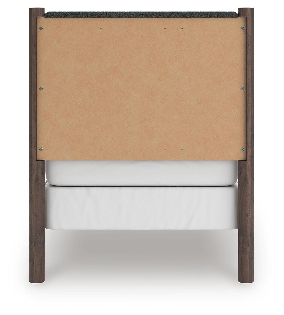 Pamytta Twin Upholstered Panel Bed, Dresser, Mirror and Nightstand