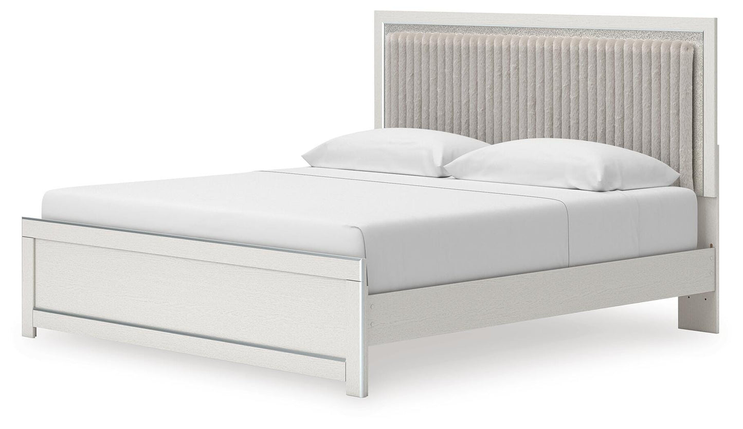 Zuraleus King Upholstered Panel Platform Bed, Dresser, Mirror, Chest and Nightstand