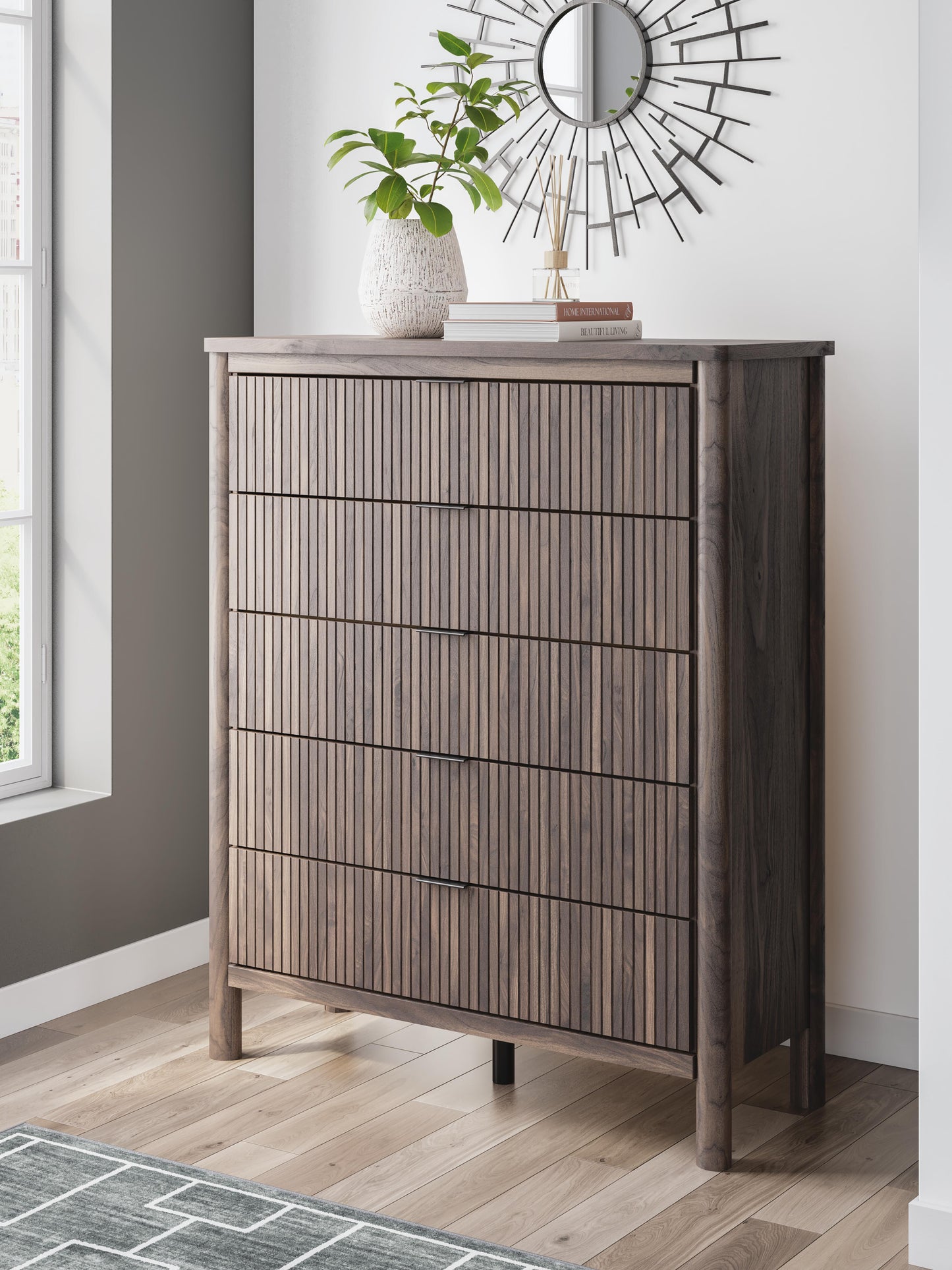 Pamytta Full Panel Bed, Dresser, Mirror, Chest and Nightstand