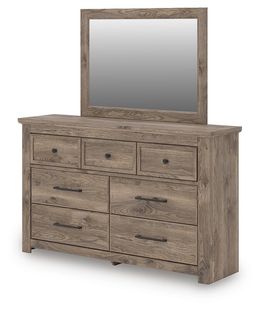 Rusticott King Panel Bed with Mirrored Dresser and Nightstand