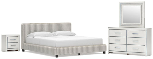 Zuraleus California King Upholstered Bed, Dresser, Mirror and Nightstand