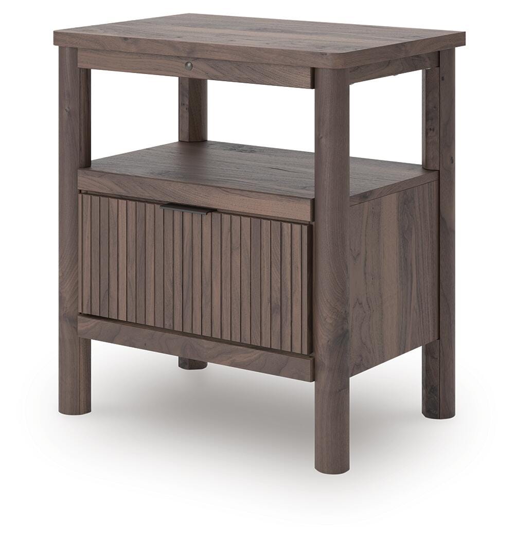 Pamytta Queen Upholstered Panel Platform Bed, Dresser, Mirror and Nightstand