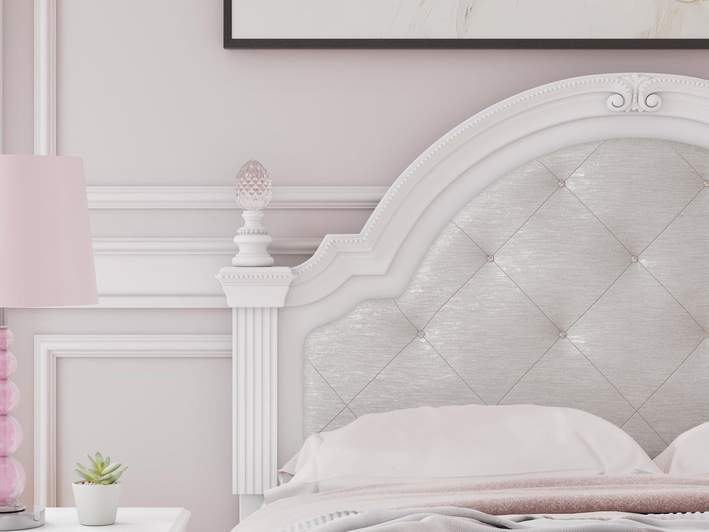 Kozlani Full Upholstered Panel Bed, Dresser and Mirror