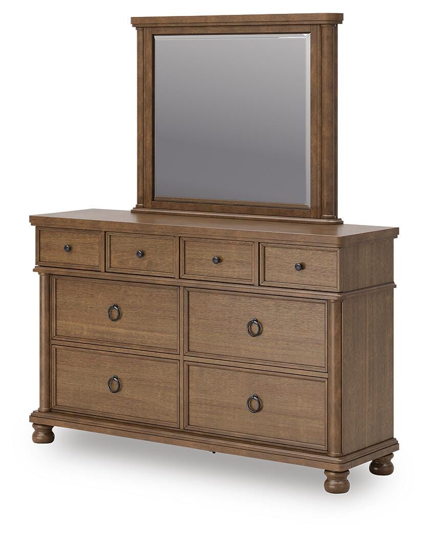 Rowlenstown King Poster Bed with Mirrored Dresser and Nightstand