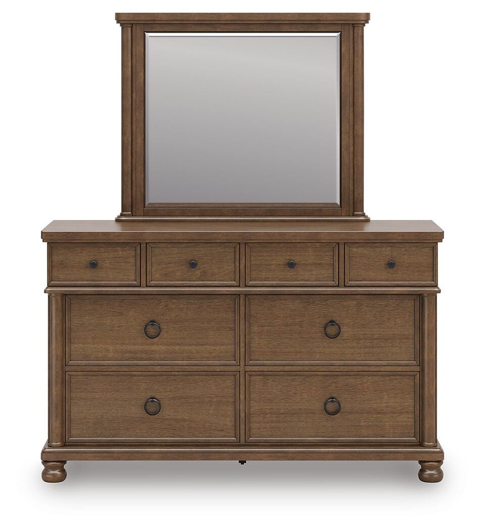 Rowlenstown King Poster Bed with Mirrored Dresser