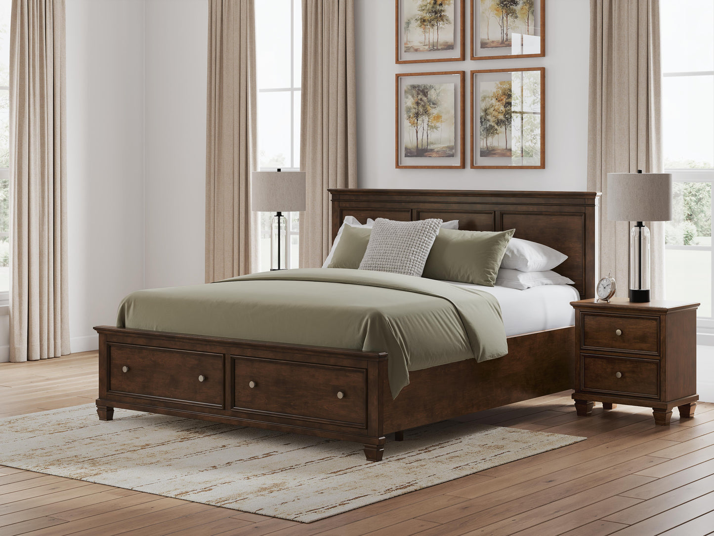Danabrin California King Panel Storage Bed, Dresser, Mirror and Nightstand