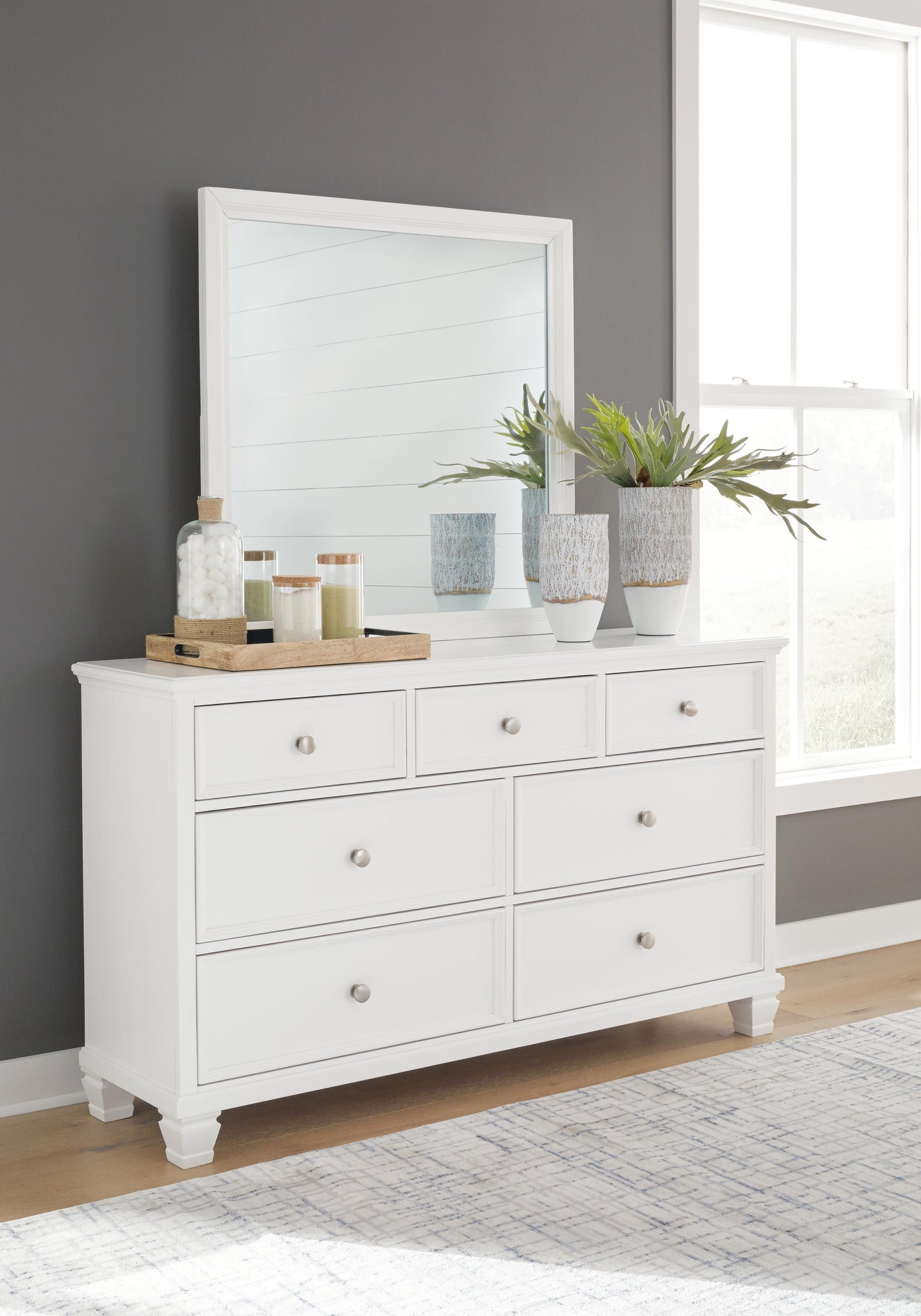 Fortman Queen Panel Storage Bed with Mirrored Dresser and Nightstand