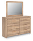 Kinlanni King Upholstered Panel Bed, Dresser and Mirror