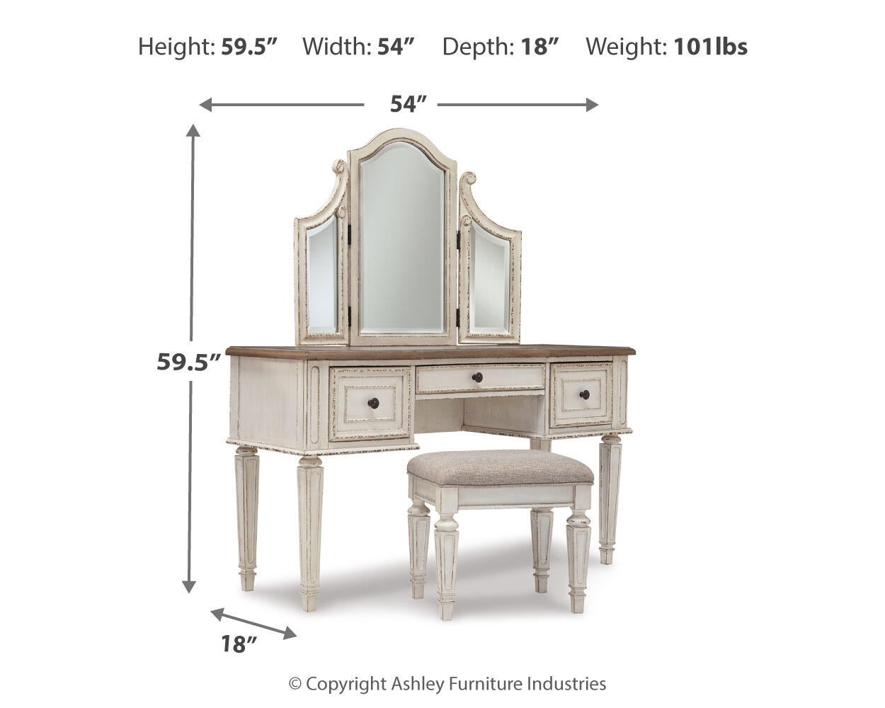 Realyn Vanity/Mirror/Stool (3/CN)