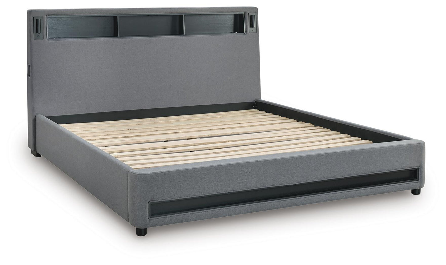 Verishaw King Upholstered Bed with Wireless Audio