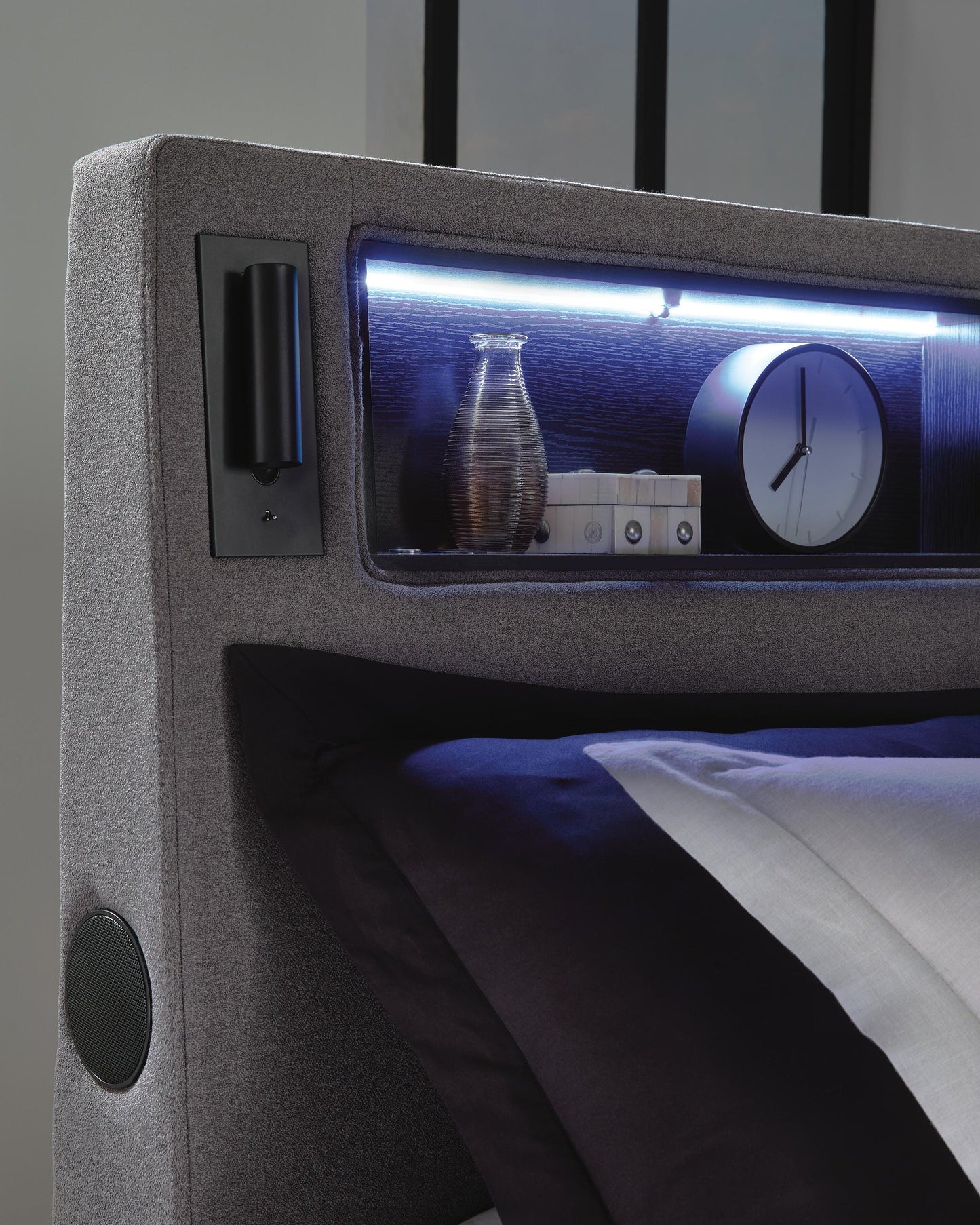 Verishaw King Upholstered Bed with Wireless Audio