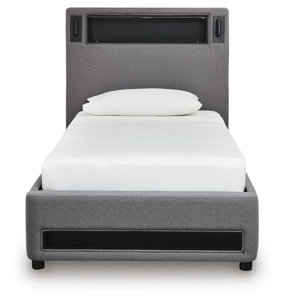 Verishaw Twin Upholstered Bed with Wireless Audio