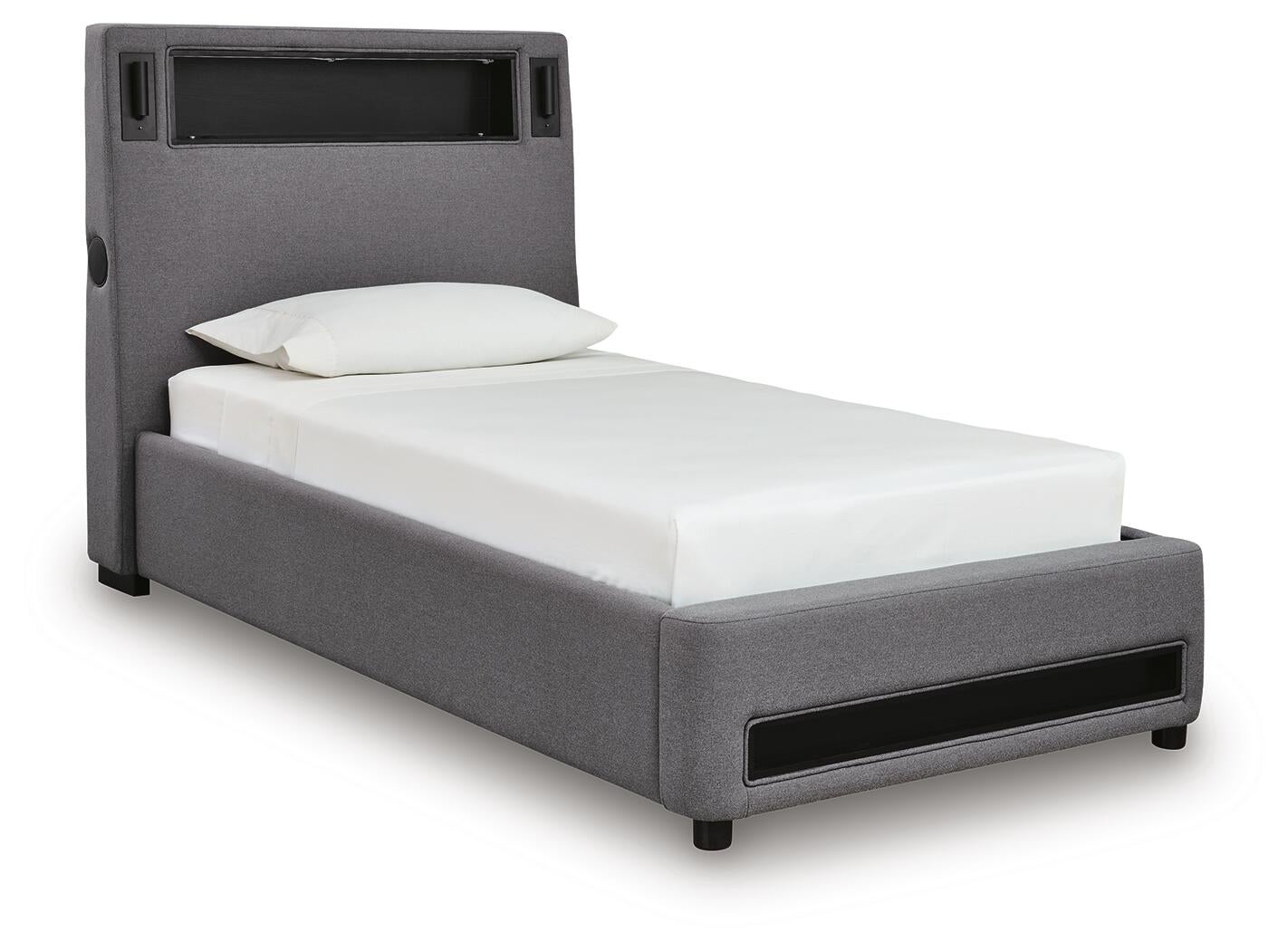 Verishaw Twin Upholstered Bed with Wireless Audio
