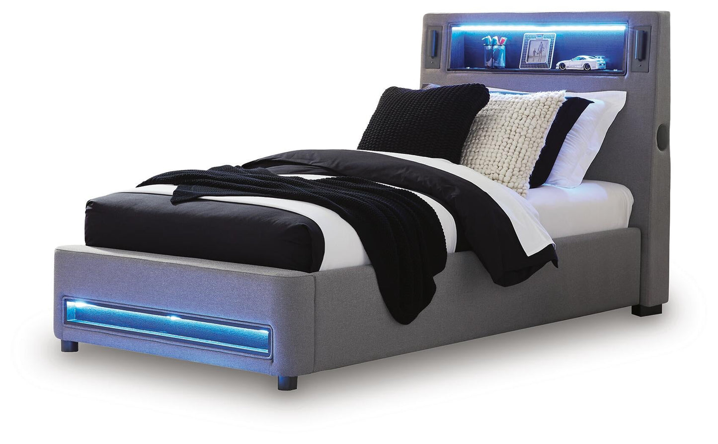 Verishaw Twin Upholstered Bed with Wireless Audio