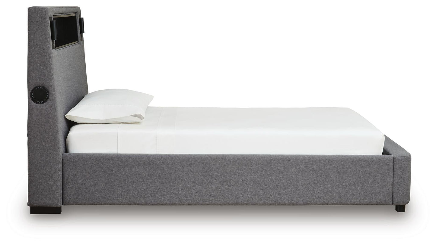 Verishaw Twin Upholstered Bed with Wireless Audio