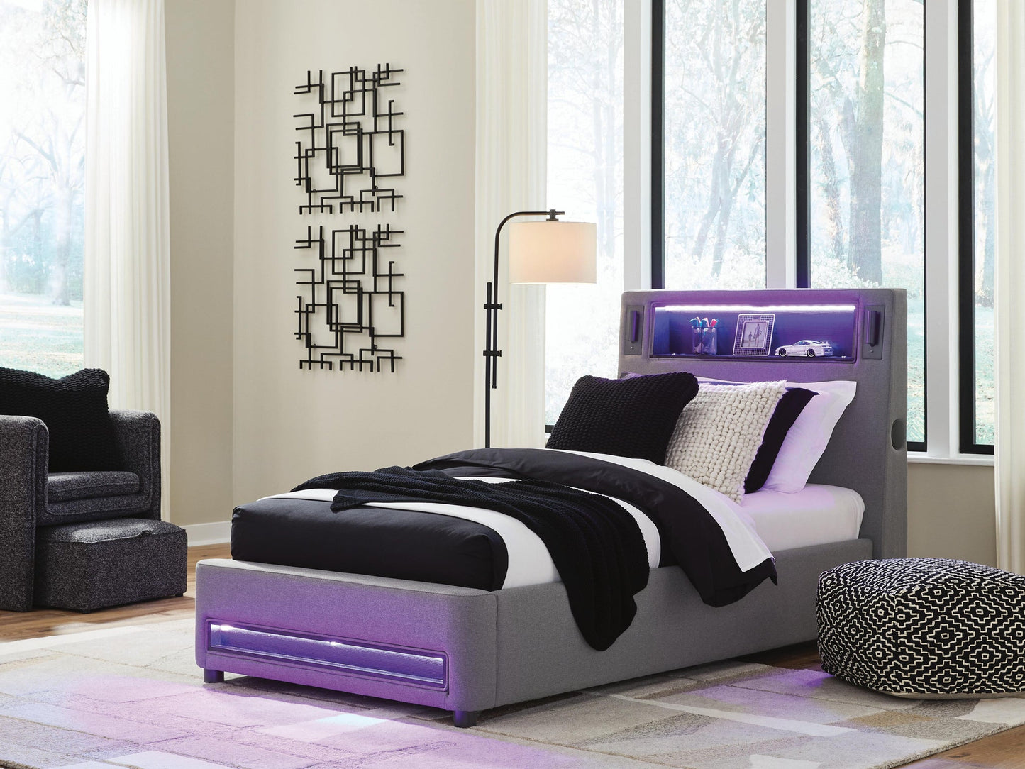 Verishaw Twin Upholstered Bed with Wireless Audio