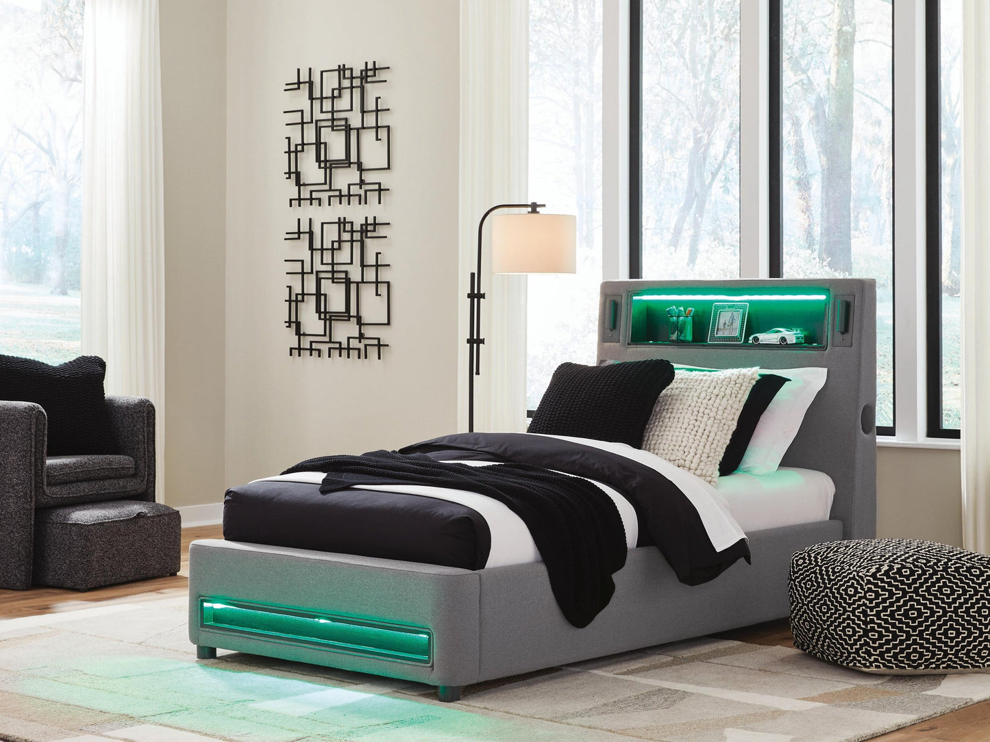 Verishaw Twin Upholstered Bed with Wireless Audio