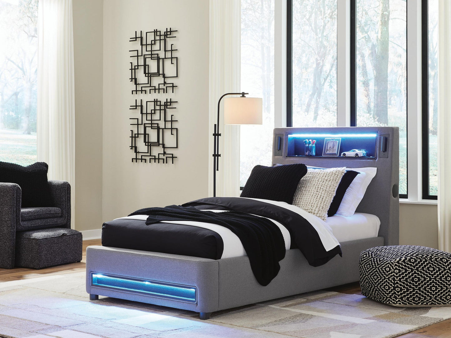 Verishaw Twin Upholstered Bed with Wireless Audio