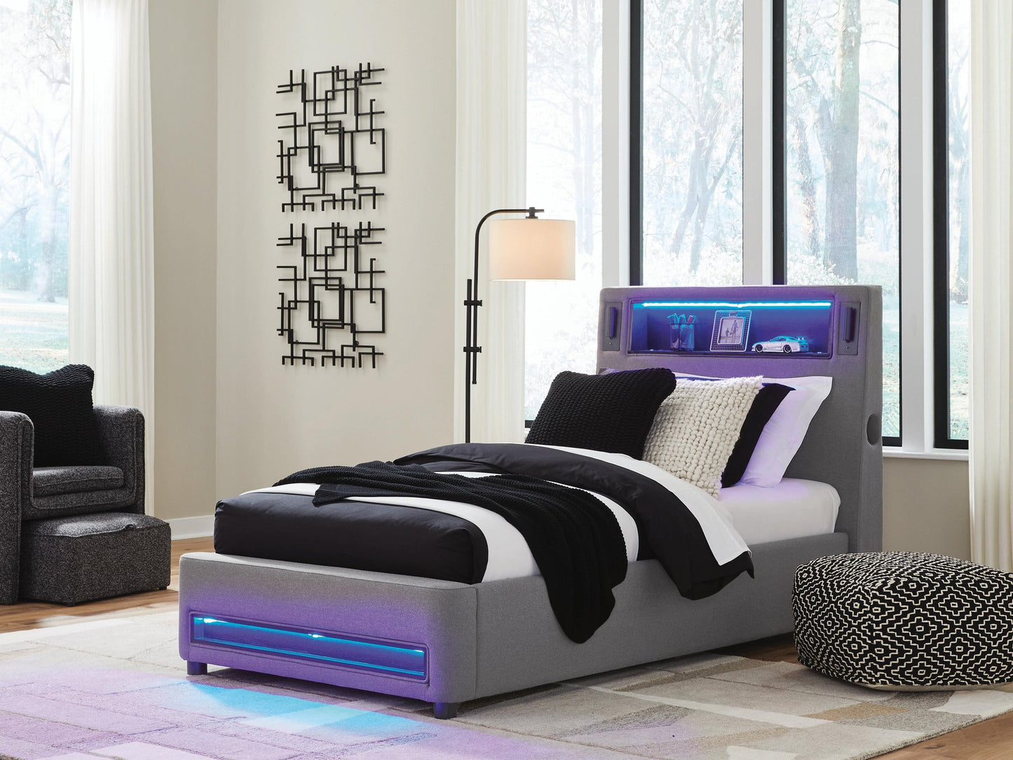 Verishaw Twin Upholstered Bed with Wireless Audio
