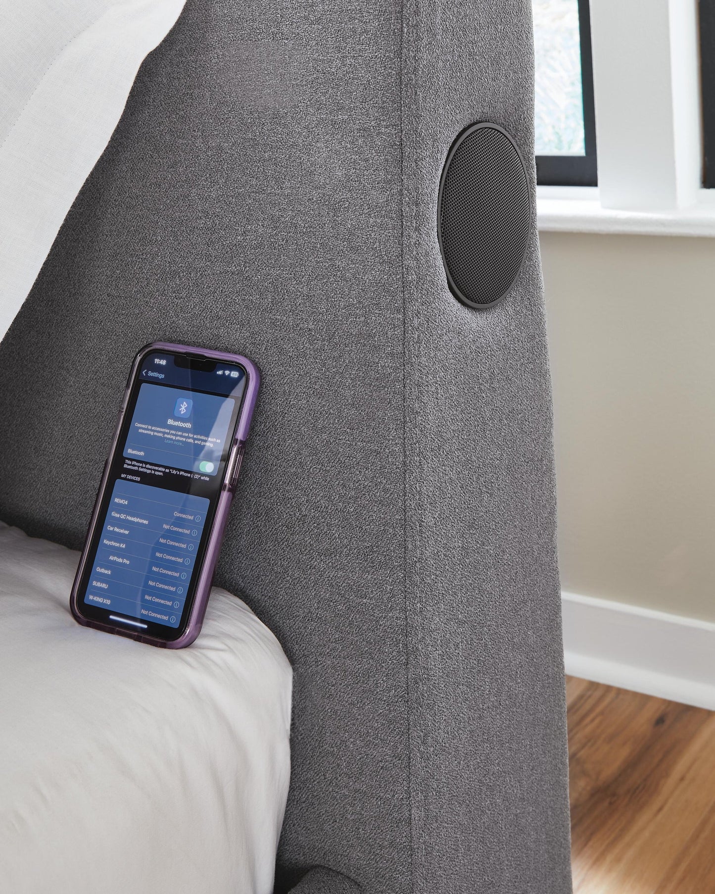 Verishaw Twin Upholstered Bed with Wireless Audio