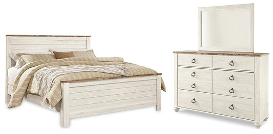 Willowton King Panel Bed with Mirrored Dresser