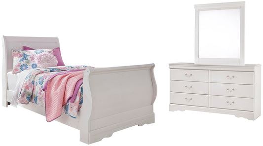 Anarasia Twin Sleigh Bed with Mirrored Dresser