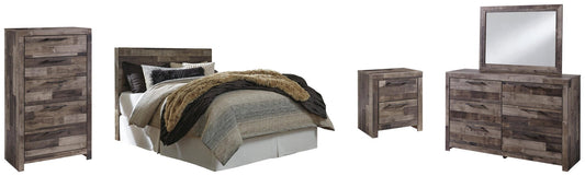 Derekson Queen/Full Panel Headboard Bed with Mirrored Dresser, Chest and Nightstand