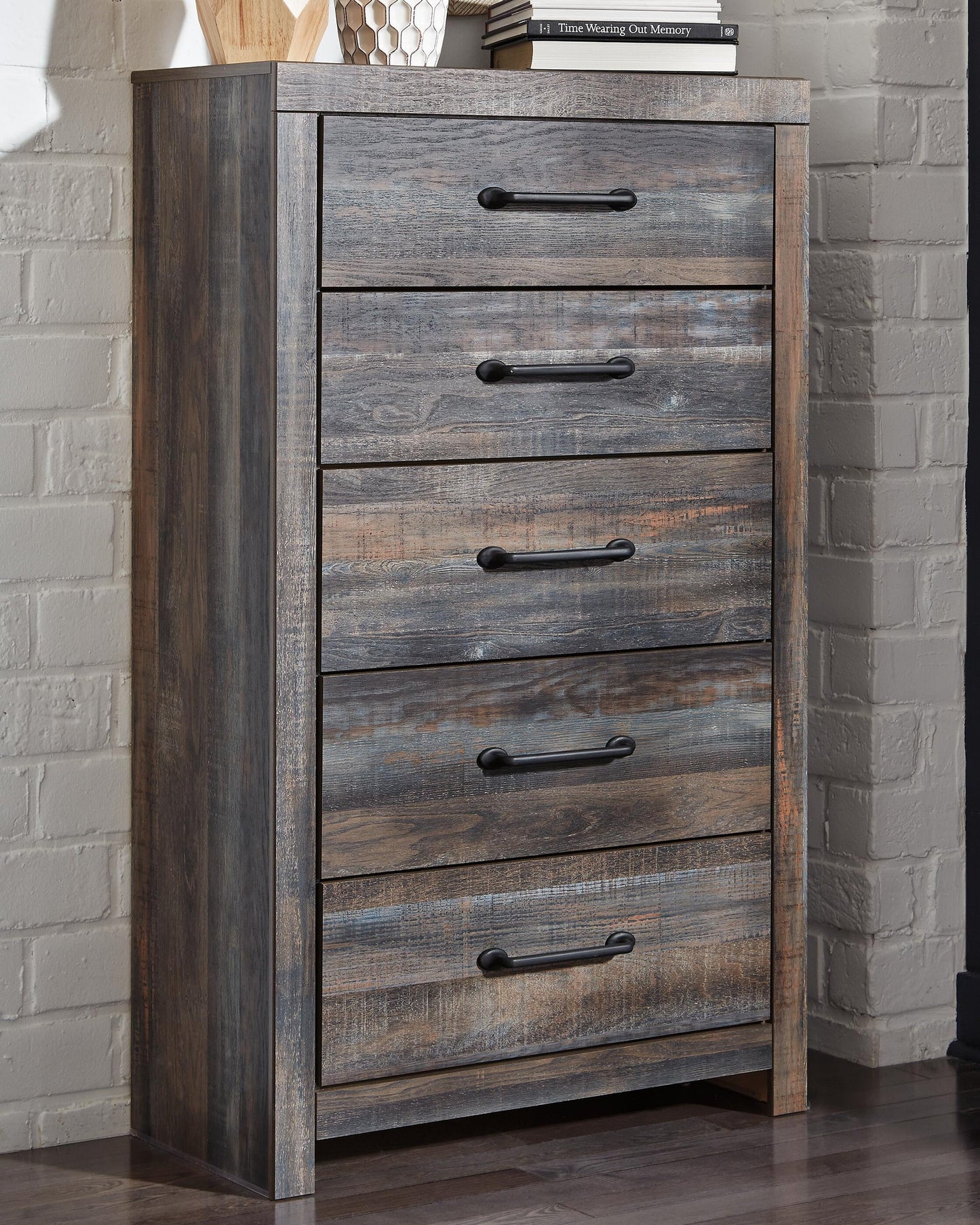 Drystan King Panel Bed with 2 Storage Drawers, Dresser, Mirror, Chest and Nightstand