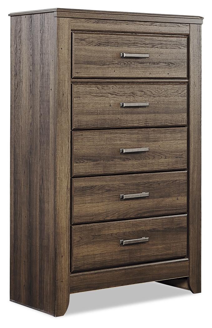 Juararo California King Poster Bed with Mirrored Dresser, Chest and Nightstand